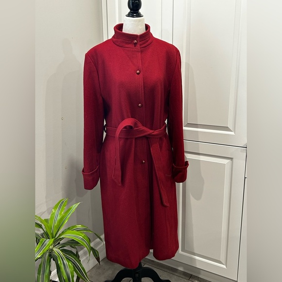 Sears Red Long Sleeve Women's Dress coat Wool vintage winter long jacket belt - Picture 1 of 12